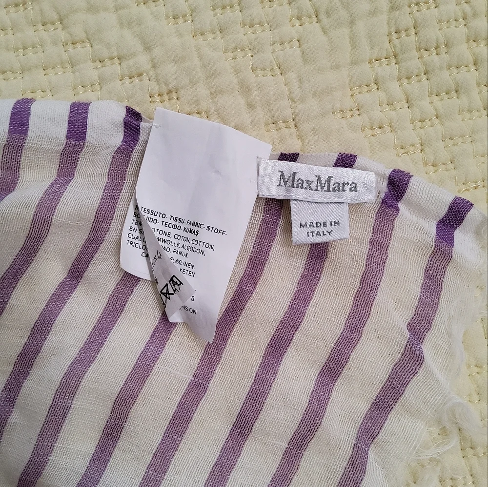 Max Mara Linen Blend Striped Purple and White Scarf